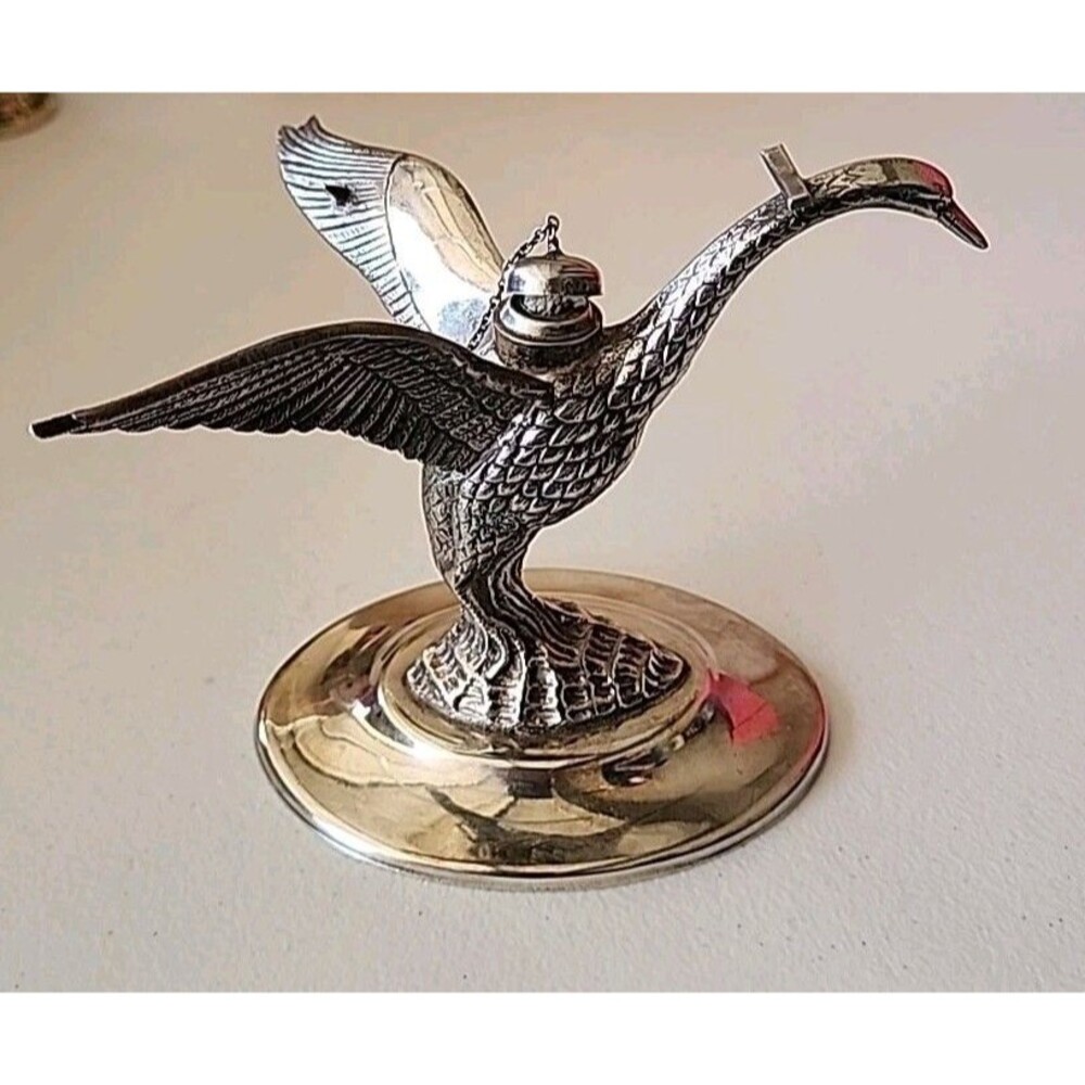 Alcor Spain Silver Plated Flying Swan Goose Brandy Cognac Warmer Barware Vtg 50s